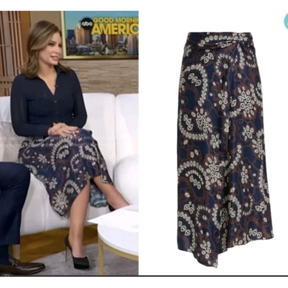 A.L.C. Clara Floral Wrap Asymmetric Midi Skirt Navy Size 4 Designer ASO GMA